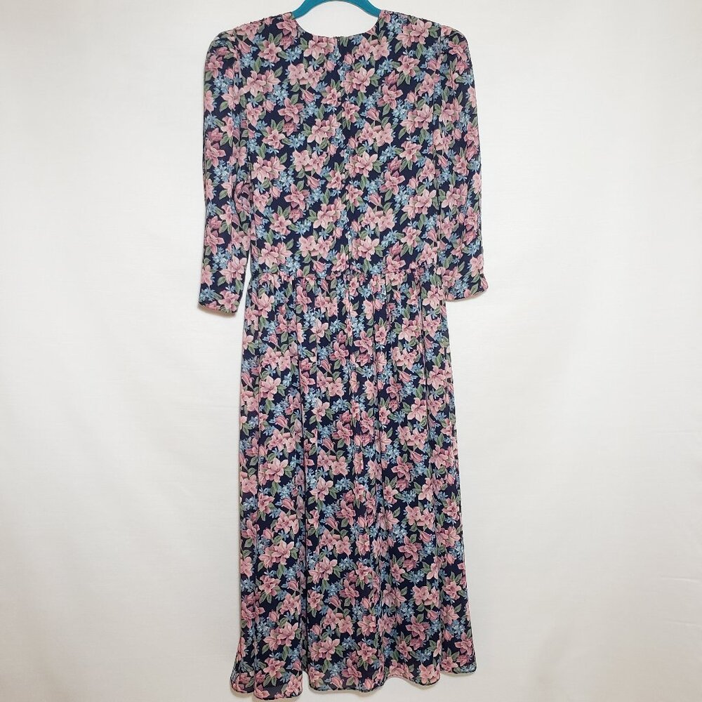 Pellini 90's Vintage Floral allover print Chiffon Midi Dress Tea Demure Feminine